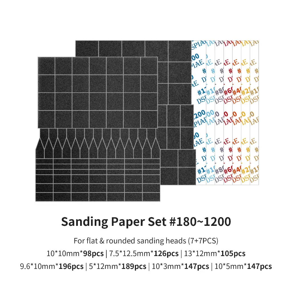 Sanding paper set for flat and rounded sanding heads ES-A