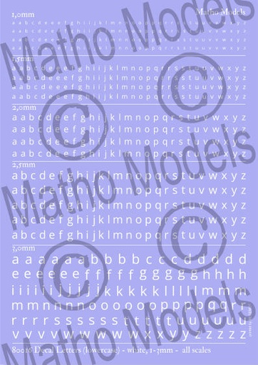 [80016] 80016  Decal letters Lowercase, white, 1-3mm