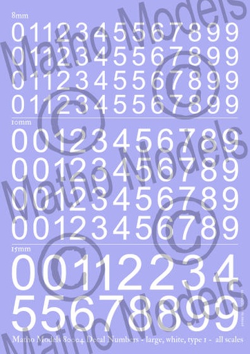 [80004] 80004 Decal numbers large, white, type 1